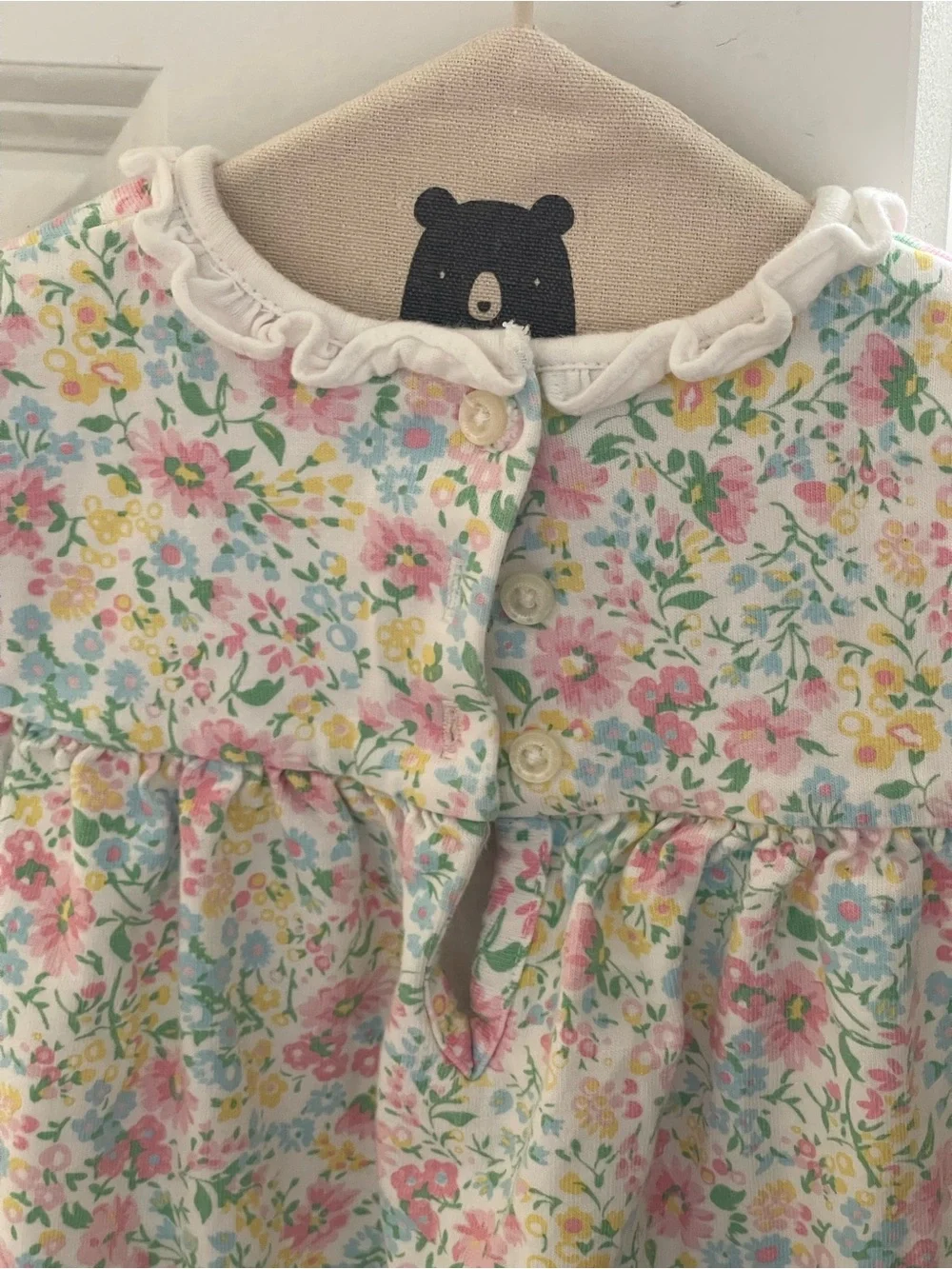 Ralph Lauren Baby Girl Floral Dress 9M Pink Blue Short Puff Sleeves Ruffles